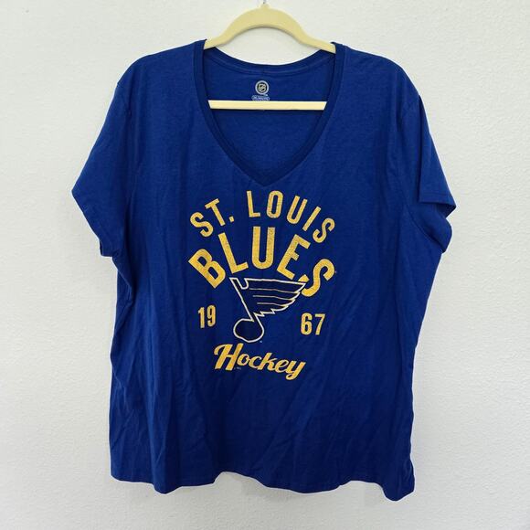 NHL Tops - St. Louis Blues NHL Hockey Blue V-Neck Women's T-Shirt NWOT Size 3X